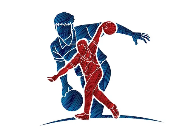Bowling Sport Ανδρικοί Παίκτες Graphic Vector — Διανυσματικό Αρχείο
