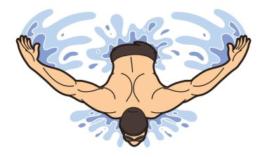 Yüzen Kelebek Yüzücü Eylem Çizgi Filmi Spor Grafik Vektörü