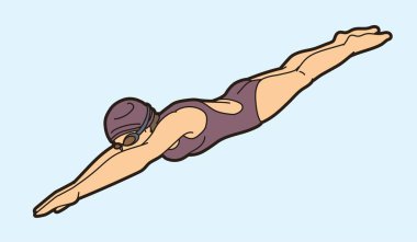 Yüzme Sporu Yüzücü Eylemi Çizgi Filmi Grafik Vektörü