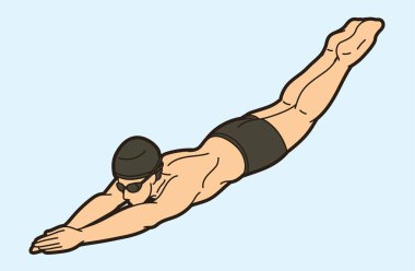 Yüzme Sporu Yüzücü Eylemi Çizgi Filmi Grafik Vektörü