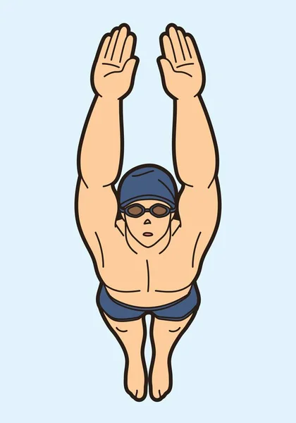 Natación Deporte Nadador Acción Dibujos Animados Vector Gráfico — Vector de stock