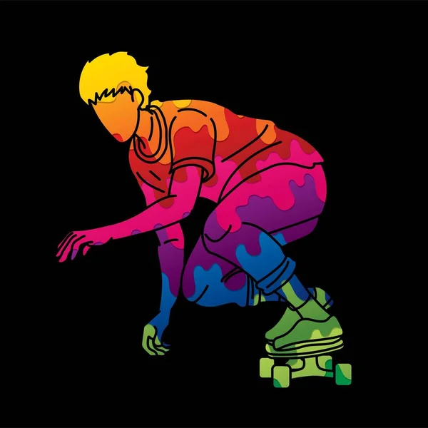 Skateboarder Ação Skate Jogador Esporte Extremo Cartoon Graphic Vector —  Vetores de Stock