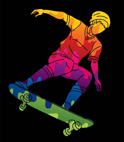 Skateboarder Akční Skateboard Player Extreme Sport Cartoon Graphic Vector — Stockový vektor