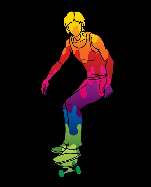 Skateboarder Action Skateboard Player Extreme Sport Cartoon Grafische Vector — Stockvector