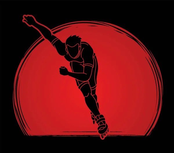 ローラーブレードプレーヤー極端なスポーツ漫画グラフィックベクトル — ストックベクタ