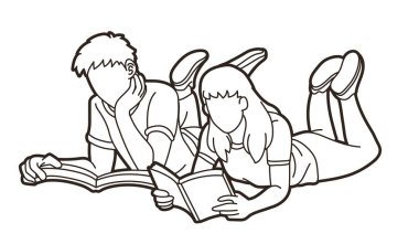 Birlikte Çizgi Roman Okuyan Çocuklar Grubu Grafik Vektörü