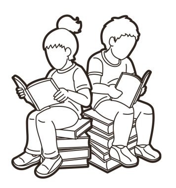 Birlikte Çizgi Roman Okuyan Çocuklar Grubu Grafik Vektörü