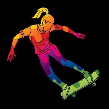 Kaykaycı Ekstrem Spor Eylemi Çizgi Filmi Grafik Vektörü Oynuyor