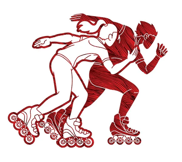 Roller Blade Roller Skate Player Extreme Sport Cartoon Graphic Vector — Wektor stockowy