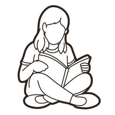 Çocuklar Çizgi Roman Okuyan Bir Kız Çizgi Roman Vektörü Çalışıyor