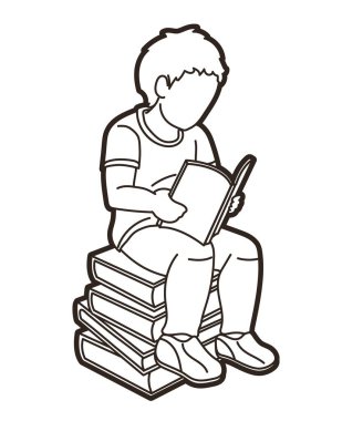 Çocuklar Çizgi Roman Okuyan Bir Çocuk Çizgi Roman Vektörü Çalışıyor