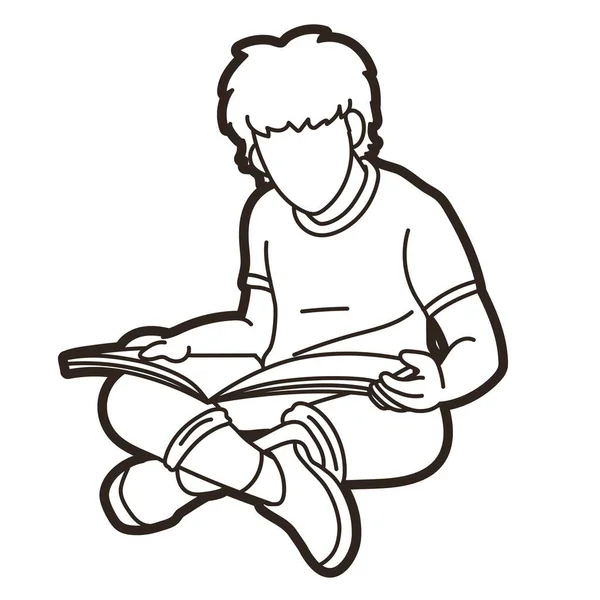 Children Study Boy Reading Book Cartoon Graphic Vector — Stockový vektor