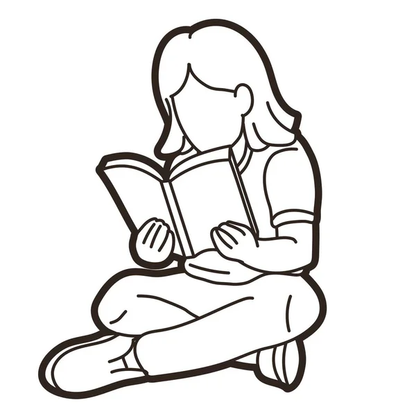Children Study Girl Reading Book Cartoon Graphic Vector — Stockový vektor