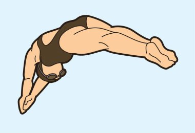 Bir Kadın Yüzme Sporu Yüzücü Eylem Çizgi Filmi Grafik Vektörü