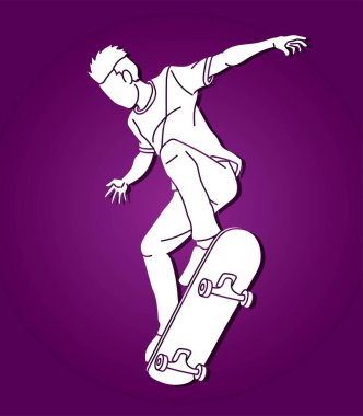 Kaykay Oynayan Bir Adam Ekstrem Spor Kaykaycısı Çizgi Film Çizgi Filmi Grafik Vektörü