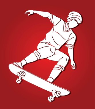 Kaykay Oynayan Bir Adam Ekstrem Spor Kaykaycısı Çizgi Film Çizgi Filmi Grafik Vektörü