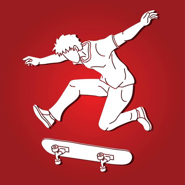 A Man Playing Skateboard Extreme Sport Skateboarder  Action Cartoon Graphic Vector