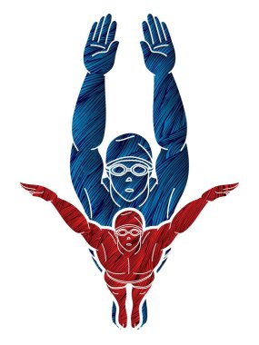 Yüzücü Eylem Grubu Yüzen İnsanlar Çizgi Film Spor Grafik Vektörü