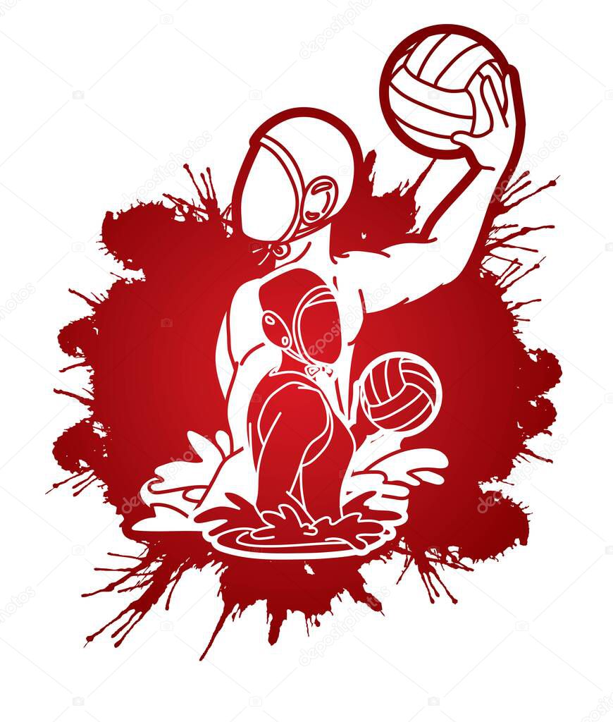 Water Polo Players Action Cartoon Graphic Vector