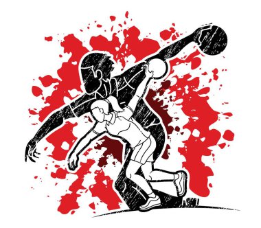 Bowling Spor Oyuncuları Erkek ve Kadın Eylem Çizgi Filmi Grafik Vektörü