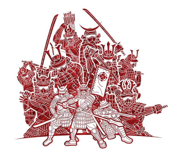 Samurai Warrior Ronin Japanese Fighter Bushido Action Armor Weapon Cartoon — 스톡 벡터