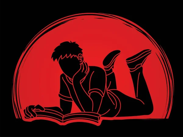 Человек Лежащий Читающий Книгу Изучающий Графический Вектор Карикатуры — стоковый вектор