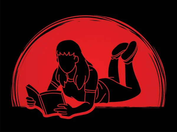 Μια Γυναίκα Ξαπλωμένη Και Διαβάζοντας Ένα Βιβλίο Άνθρωποι Μαθαίνουν Κινούμενα — Διανυσματικό Αρχείο