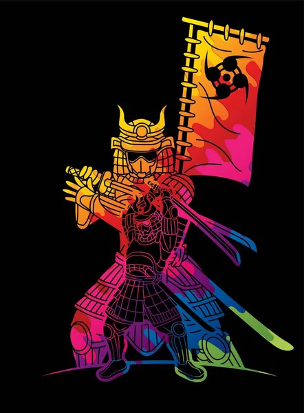 Samurai Warrior Action Piirretty Graafinen Vektori — vektorikuva