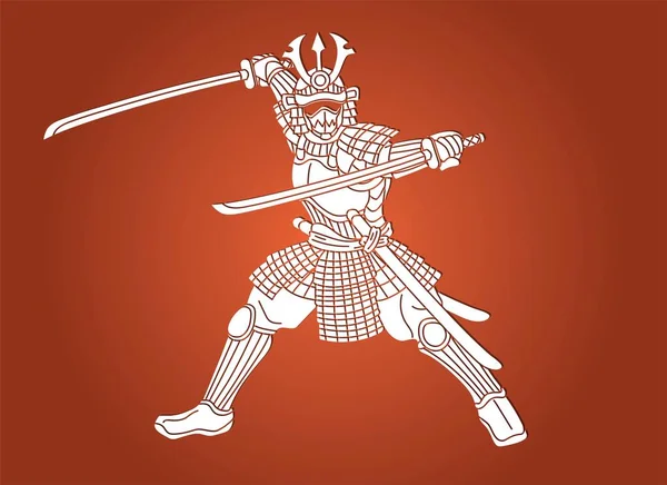 Samuraj Bojovník Akční Karikatura Grafický Vektor — Stockový vektor