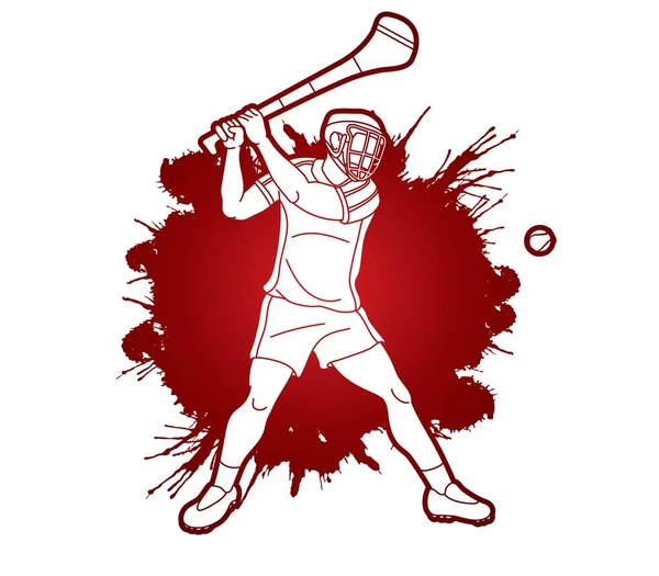 Hurling Player Action Cartoon Graphic Vector — Stock Vector