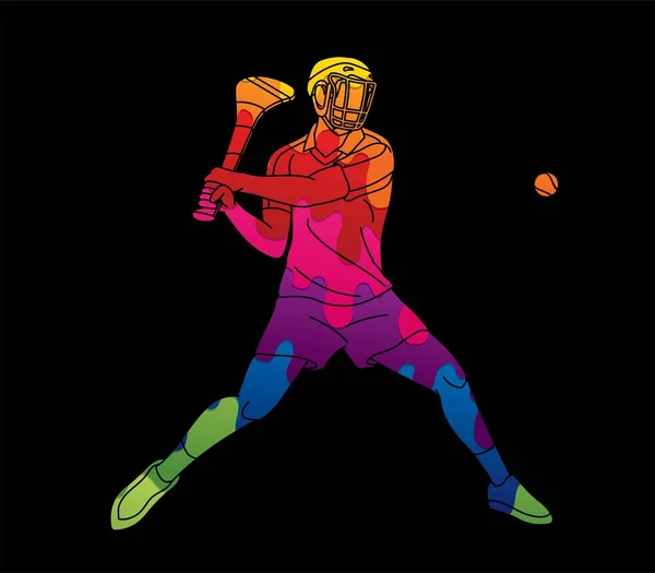 Vector Gráfico Dibujos Animados Acción Jugador Hurling — Archivo Imágenes Vectoriales