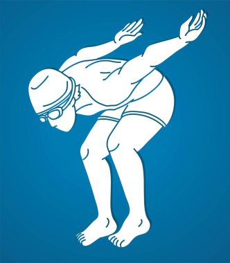 Yüzen Spor Erkek Yüzücü Eylem Çizgi Filmi Grafik Vektörü