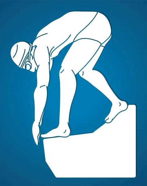 Pływanie Sport Mężczyzna Swimmer Action Cartoon Graphic Vector — Wektor stockowy