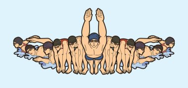 Yüzme Eylemi Yüzücü Karikatür Spor Grafik Vektörü Grubu