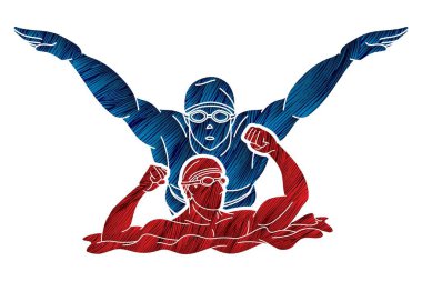 Yüzme Eylemi Yüzücü Karikatür Spor Grafik Vektörü Grubu