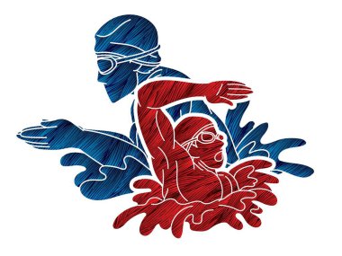 Yüzme Eylemi Yüzücü Karikatür Spor Grafik Vektörü Grubu