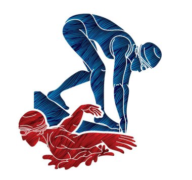 Yüzme Eylemi Yüzücü Karikatür Spor Grafik Vektörü Grubu