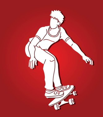 Kaykay Oynayan Bir Adam Ekstrem Spor Kaykaycısı Çizgi Film Çizgi Filmi Grafik Vektörü