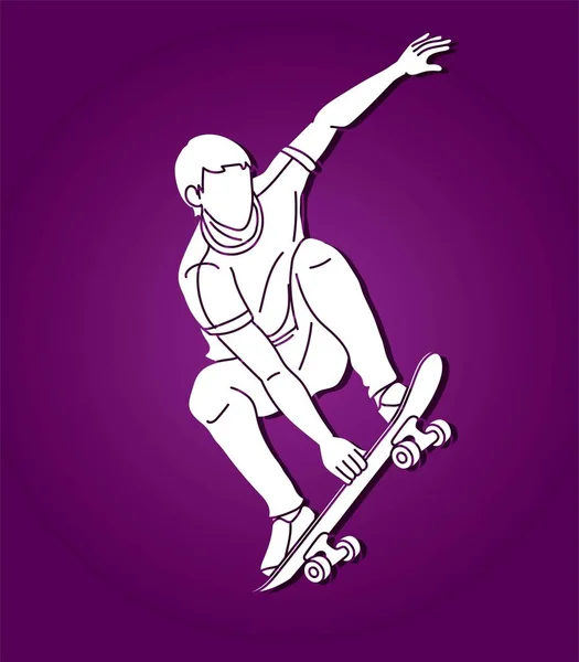 Muž Hraje Skateboard Extrémní Sportovní Skateboardista Akce Karikatura Grafický Vektor — Stockový vektor