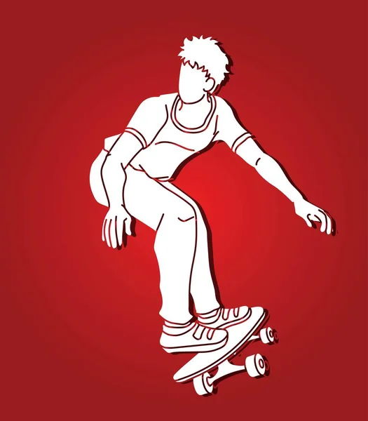 Homme Jouant Planche Roulettes Extreme Sport Skateboarder Action Cartoon Graphic — Image vectorielle