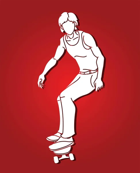 Man Som Spelar Skateboard Extreme Sport Skateboarder Action Cartoon Grafisk — Stock vektor