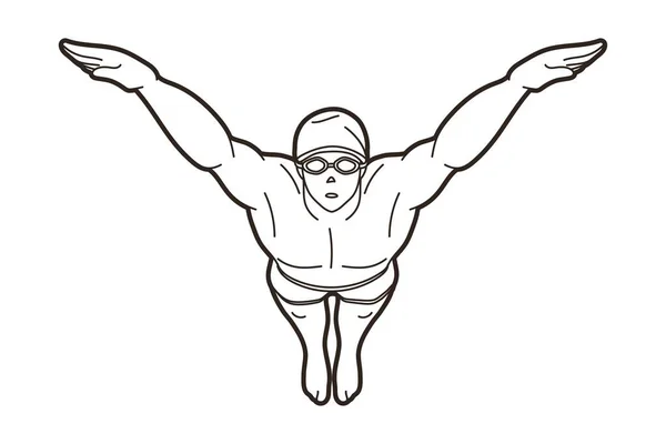 Natación Deporte Acción Hombre Nadador Dibujos Animados Vector Gráfico — Archivo Imágenes Vectoriales