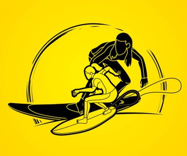 Sörfçü Eylemi Spor Oyuncuları Çizgi Filmi Grafik Vektörü