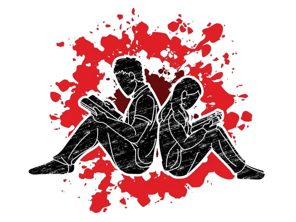 Erkek ve Kadın Birlikte Çizgi Roman Okurken Grafik Vektörü