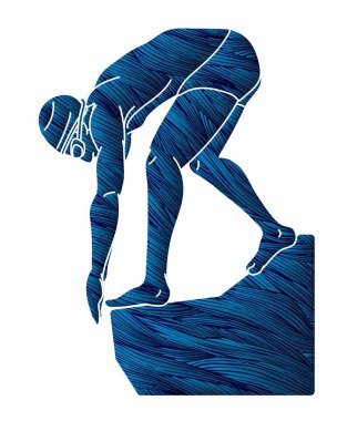 Erkek Yüzme Sporu Yüzücü Eylem Çizgi Filmi Grafik Vektörü