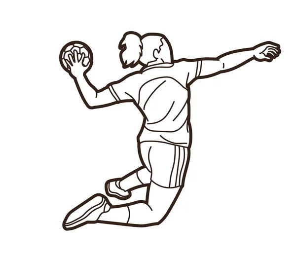 Handball Sport Weibliche Spieler Action Graphic Vector — Stockvektor