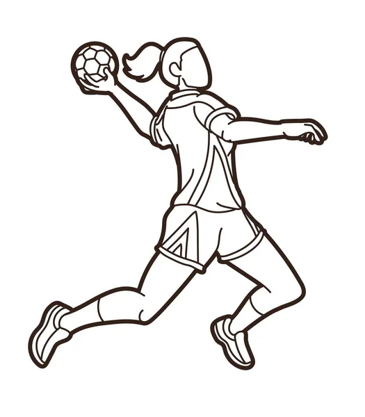 Handball Sport Female Player Action Graphic Vector — Stock Vector