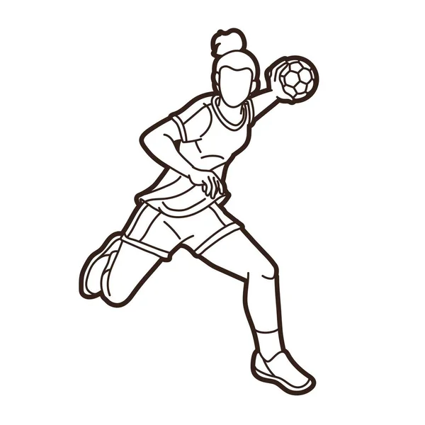 Handball Sport Weibliche Spieler Action Graphic Vector — Stockvektor