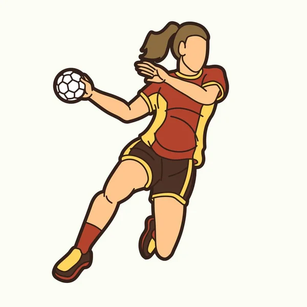 Handball Sport Female Player Action Cartoon Graphic Vector — Stock Vector