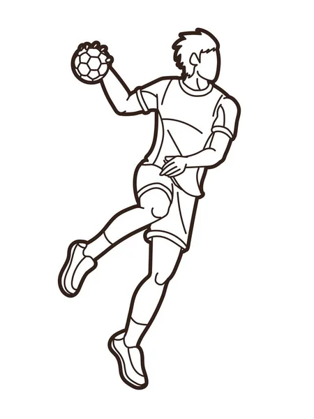 Esquema Balonmano Deporte Jugador Masculino Acción Vector Gráfico — Vector de stock